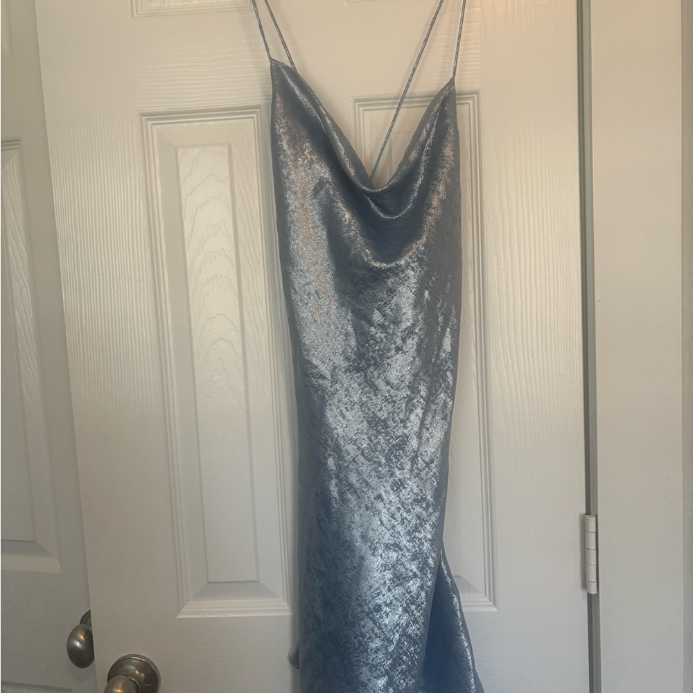 Zara Metallic Blue Backless Dress